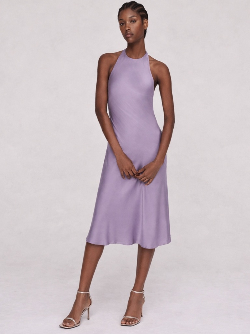 SILK LAUNDRY LILAC HALTER SILK DRESS M | WEDDING GUEST DRESS